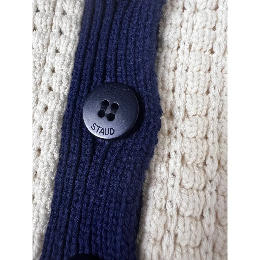 STAUD Altea Cream Navy Waffle Knit Polo Sweater Size L‎ NWT